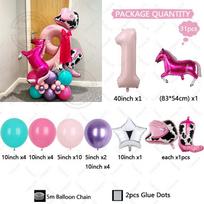 31pcs Rose Red Steed Cowboy Hat Balloon Baby Pink Number Birthday Balloon Set Cowboy Theme Party Decoration Photography Props other