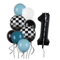 9pcs Race Car Balloons Set Checkered Balloon Blue Black Balloon Boys One Happy 1st 2nd Vintage Two Fast Theme Party Number Decor Number&40inch