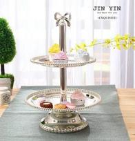 Dessert Table Metal Decorative Display Rack Glass Candy Jar Silver Pearl High Foot Cake Pan Dessert Plate Storage Tray Vase