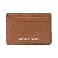 MICHAEL KORS Gold Metal Logo Pebbled Leather Card Holder Women's Brown auksas
