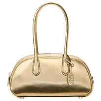 MICHAEL KORS Lulu Silver Hardware Zipper Closure Metallic Leather Shoulder Handbag Small Women's Gold sidabras