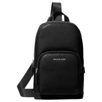 MICHAEL KORS Cooper Metal Logo Zipper Closure Leather Shoulder Crossbody Chest Bag Men's Black juoda