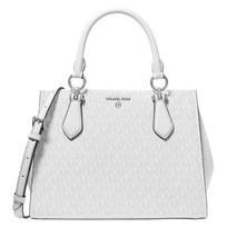 MICHAEL KORS MARILYN Logo Print Silver Hardware Coated Canvas Shoulder Crossbody Tote Medium Women's White sidabras