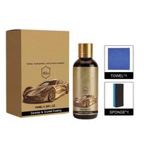 Ceramic Car Coating Kit 9H Hardness Hydrophobic Scratch Resistant Protective Sealant 100ml with Applicator Sponge and Microfiber Towel geltona
