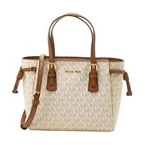 MICHAEL KORS Voyager CONV TZ Logo Zipper Closure Tote Bag Shopping Bag Coated Canvas Shoulder Bag Mini Women's White balta