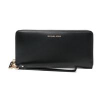 MICHAEL KORS Gold Metal Logo Calfskin Wallet Women's Black juoda