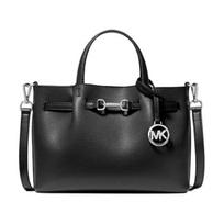 MICHAEL KORS Carson Pebbled Silver Hardware Leather Handbag Small Women's Black juoda