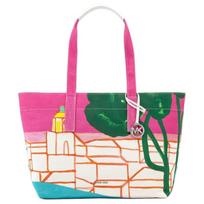 MICHAEL KORS Christina Zimpel Collaboration Graphic Print Cotton Tote Bag Shoulder Bag Large Women's Raspberry ruda