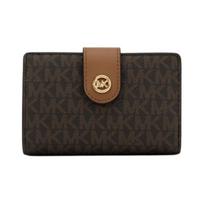 MICHAEL KORS POP CHARM brand old flower all over print coated canvas wallet medium size women's acorn color ruda