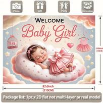 2D Baby Girl Shower Backdrop Pink Cloud Sleeping Baby Photography Background 59x51.1inch/150*130cm white