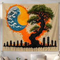 Bonsai Wave Moon tapestry 75x100 juoda
