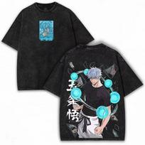 Gojo Satoru Print T-shirt Anime Jujutsu Kaisen Clothing Men Women Cotton Tshirts Retro Washed T Shirt Harajuku Tops S