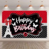 2D Ladybug Paris Themed Birthday Backdrop for Children Photoshoot 47.2x31.5inch/120*80cm