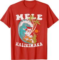 Mele Kalikimaka Hawaii Christmas Surfing Santa T-Shirt Mens Womens Tees Top M