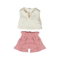 Drabužių lėlei rinkinys Miniland Warm Weather Shirt & Shorts, balta sp./rožinė sp.