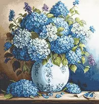 luca S Skaičiuojamas kryželiu siuvinėjimo rinkinys "Vaza su hortenzijomis" 20x21cm SG700