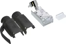 InLine® užspaudžiami kištukai Cat.6A RJ45 ekranuoti, su apsauga nuo lenkimo ir įkišimo kreiptuvu, juodi, 10vnt. pakuotė