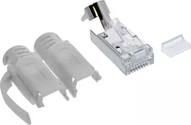 InLine® užspaudžiami kištukai Cat.6A RJ45 ekranuoti, su apsauga nuo lenkimo ir įkišimo kreiptuvu, pilki, 100vnt. pakuotė