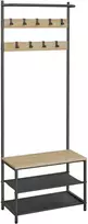 Leobert Pastatoma drabužių kabykla su sėdyne ir 2 batų lentynomis, juoda, 64 × 32,2 × 180 cm