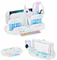 RGB įkrovimo stotelė + organizatorius, skirtas „Nintendo Switch 2 NS 2 Joy-con Pro Pad“ / JYS-ns2322-v1 / baltas