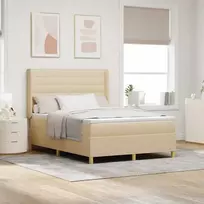 Kiemas lova su LED juostelėmis Kreminė 140 x 190 cm audinys