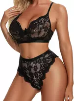 Seksualus nėriniuotas apatinio trikotažo rinkinys Juodas Lace