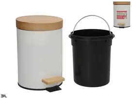Gerimport Baltas šiukšliadėžė su bambuko dangčiu, 3 l, 23.00 x 17.00 x 24.50
