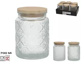 Stiklinis indas su bambuko dangteliu, 700 ml, 9.50 x 9.50 x 14.00, KITCHEN&GO