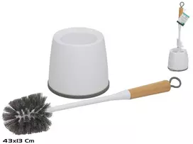 Tualeto šepečio laikiklis su bambukine rankena, baltas, 13.00 x 13.00 x 43.00, BATH&GO