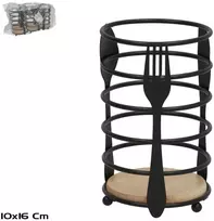 Metalinis ir medinis stalo įrankių laikiklis, juodas, 10.00 x 10.00 x 16.00, KITCHEN&GO