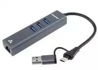 HUB USB PremiumCord Adapteris USB-C na USB-A Gigabit 10/100/1000Mbps + 3x USB 3.2 złącze
