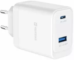 Įkroviklis Swissten SWISSTEN Adapteris sieciowy CORE GaN 45W, 2-portowy, 1x USB-C , 1x USB-A