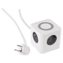Buitinis ilgintuvas su belaidžiu krovikliu, 3 x 1.5 mm, 1.5 m, 3 lizdų, USB A/C, baltas/pilkas