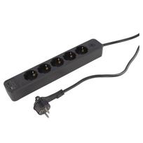 Buitinis ilgintuvas su įžeminimu, 3 x 1.5 mm, 1.5 m, 5 lizdų, USB A/C, juodas