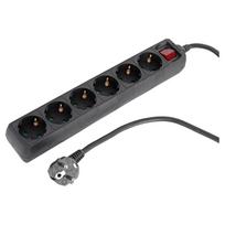 Buitinis ilgintuvas su įžeminimu, 3 x 1.5 mm, 1.5 m, 6 lizdų, juodas