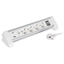 Stalinis buitinis ilgintuvas su įžeminimu, 3 x 1.5 mm, 1.5 m, USB A/C, 4 lizdų, baltas/pilkas