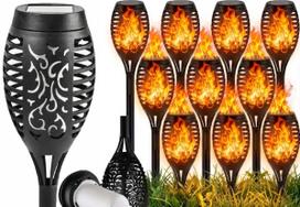 Sodo apšvietimas, 12vnt. LED saulės sodo šviestuvai, deglų imitacija, įsmeigiami 51 cm