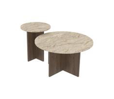 Komplektas 2 vnt. žurnalinių stalų PURO, Ø 40/70 cm, riešuto / smėlio spalvos