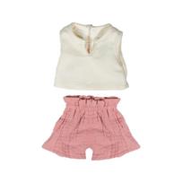 Drabužių lėlei rinkinys Miniland Warm Weather Shirt & Shorts, balta sp./rožinė sp.