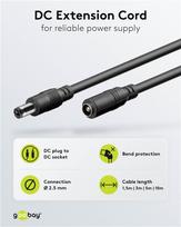 Prailginimo kabelis LED/CCTV, 5,5×2,5 mm, 10 m, kištukas-lizdas | Goobay