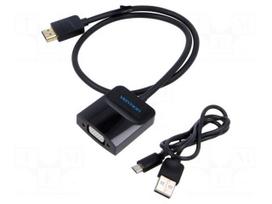 Converter | HDMI plug,Jack 3.5mm socket,VGA female | 0.5m | black