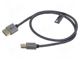 Cable | HDMI plug,both sides | PVC | textile | 0.5m | black-grey