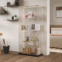 LED stiklinė vitrina, iššokanti lempa, moderni daiktadėžė su 4 lentynomis, 2 durelėmis kolekcinėms figūrėlėms, žaislams, vynui, 163x78x35cm, juoda