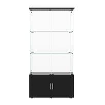 Stiklinė vitrina su LED ir spyna, juoda 3 lentynų vitrina su LED šviesos juosta