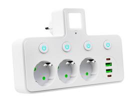 PS-380 3 lizdų skirstytuvas + 2xUSB + 2xUSB-C su PIR lempa, baltas