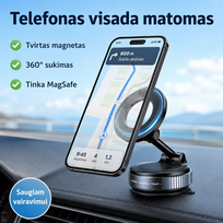 Magnetinis telefono laikiklis automobiliui (tvirtas magnetas, 360° sukimas)