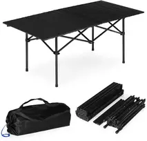 Sulankstomas kempingo stalas 120×55 cm su nešiojimo krepšiu, juodas, MultiGarden