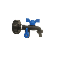IBC Rutulinis plastikinis ventilis 1/2", 2 x 3/4“ su pajungimu žarnai 5/8“ (16mm)
