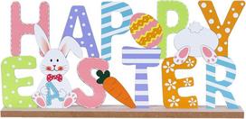 Velykų medinis ir metalinis „Happy Easter“ stalo ženklas, kaimiškas dekoras namams