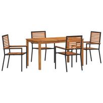 vidaXL Sodo valgomojo komplektas 5 pcs Juoda Kietos akacijos mediena